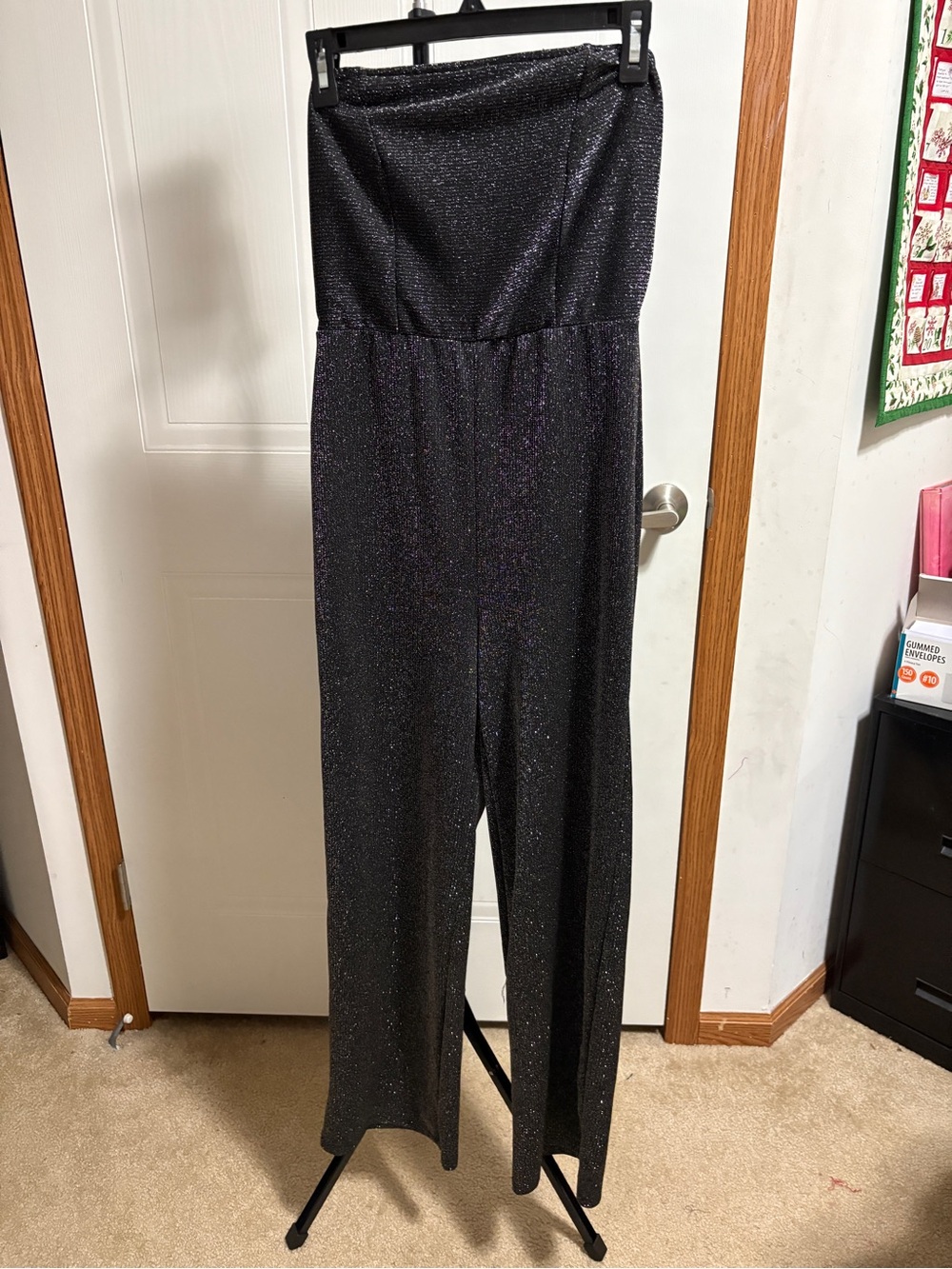 Strapless Sparkle Wide-Leg Jumpsuit in Black